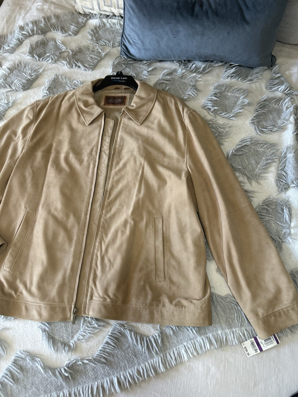 Mens Tasso Elba Suede Leather Jacket Coat XXL 2XL Tan Zip $295 Old Money Upscale